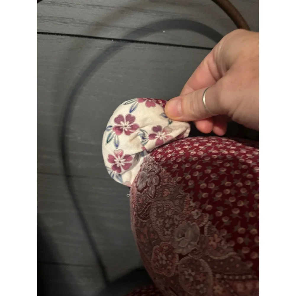 Vintage Handmade Patchwork Teddy Bear Burgundy Floral Paisley Gingham Plush 15